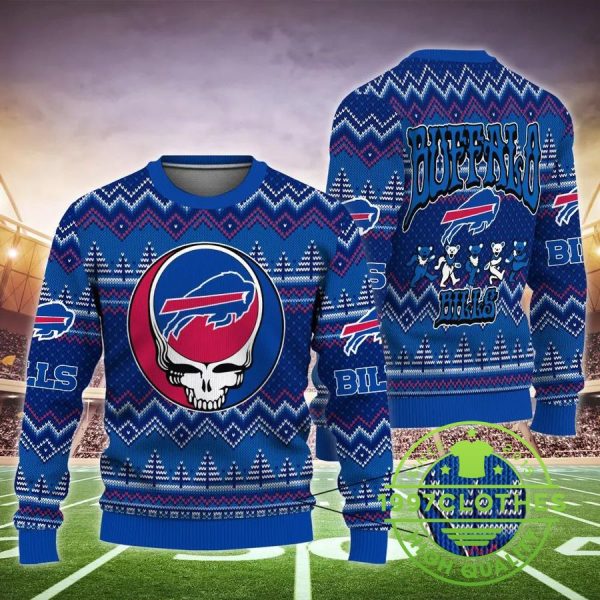 Buffalo Bills Grateful Ugly Christmas Sweater, Buffalo Bills Ugly Sweater, NFL Ugly Sweater