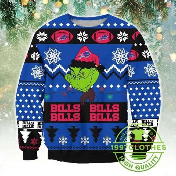 Buffalo Bills Grinch Funny Ugly Christmas Sweater, Buffalo Bills Ugly Sweater, NFL Ugly Sweater