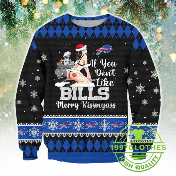 Buffalo Bills Kissmyass Ugly Christmas Sweater, Buffalo Bills Ugly Sweater, NFL Ugly Sweater