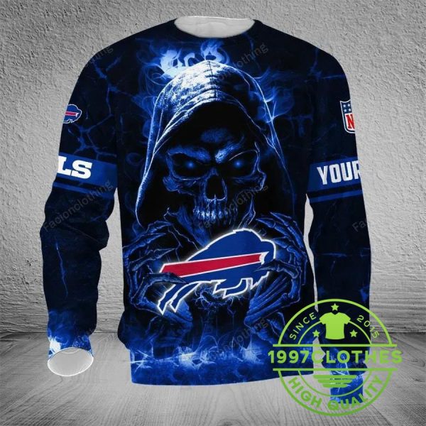 Buffalo Bills Skull NFL Personalized Ugly Christmas Sweater, Buffalo Bills Ugly Sweater, NFL Ugly Sweater