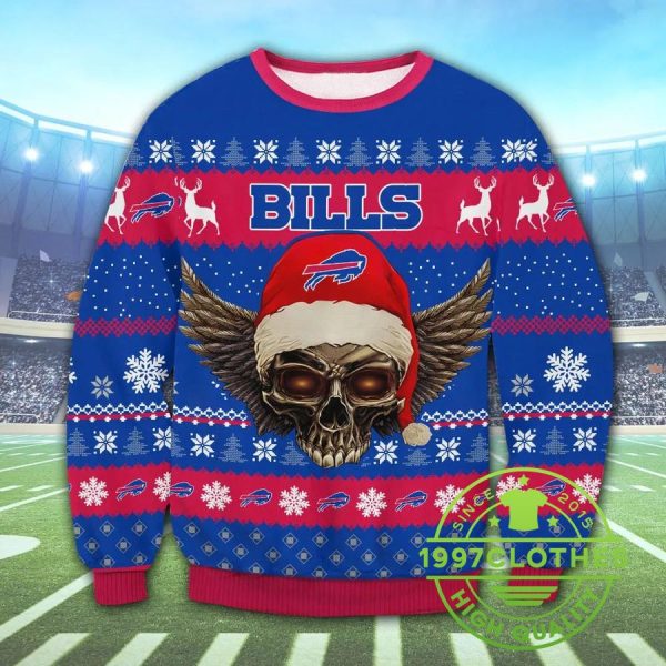 Buffalo Bills Skull Ugly Christmas Sweater, Buffalo Bills Ugly Sweater, NFL Ugly Sweater