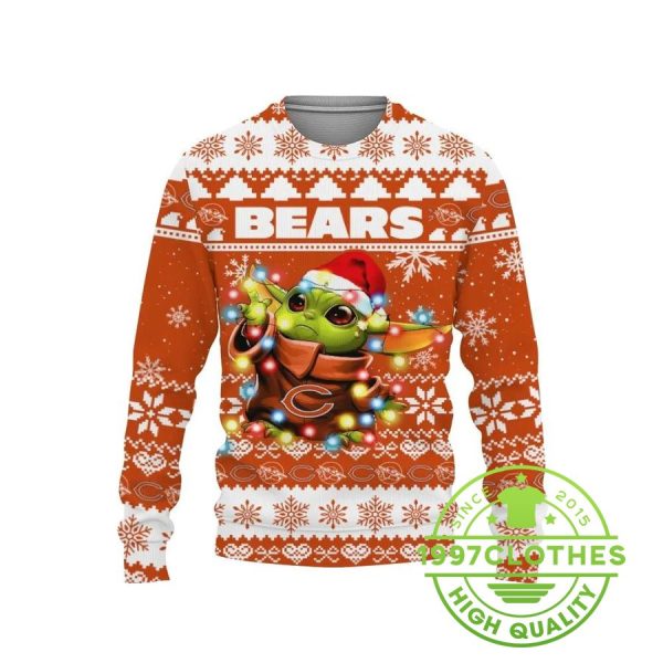 Chicago Bears Baby Yoda Star Wars Ugly Christmas Sweater, Chicago Bears Ugly Sweater, NFL Ugly Sweater