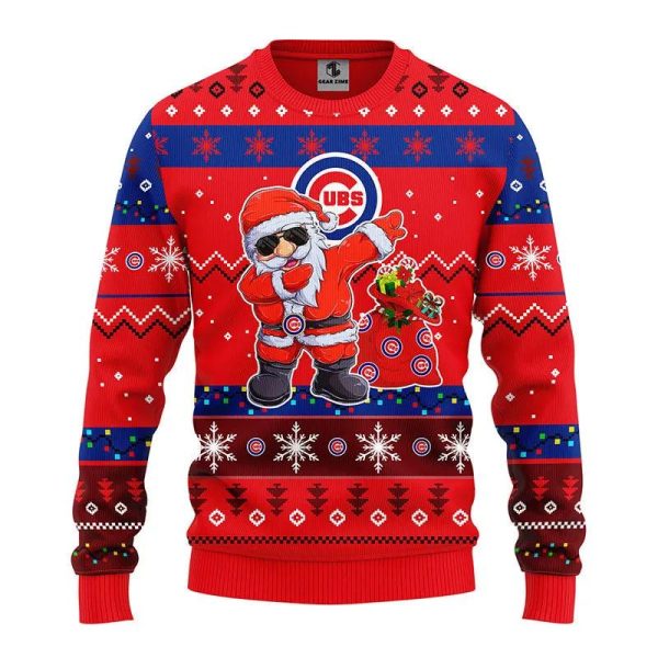 Chicago Cubs Dabbing Santa Claus Ugly Christmas Sweater, Chicago Cubs Ugly Sweater, MLB Christmas Sweater