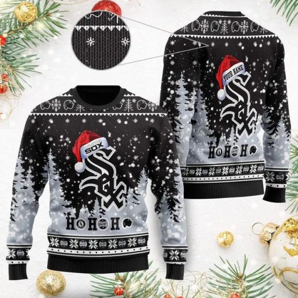 Chicago White Sox Santa Claus Hat Ho Ho Ho Custom Ugly Christmas Sweater, Chicago White Sox Ugly Sweater, MLB Christmas Sweater