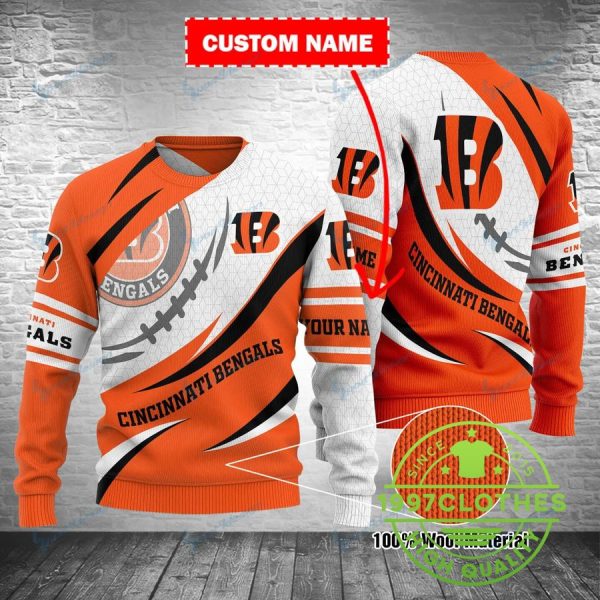 Cincinnati Bengals Custom Name Ugly Christmas Sweater, Cincinnati Bengals Ugly Sweater, NFL Ugly Sweater