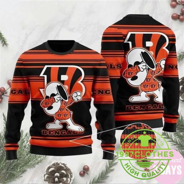 Cincinnati Bengals Dabbing Snoopy Ugly Christmas Sweater, Cincinnati Bengals Ugly Sweater, NFL Ugly Sweater