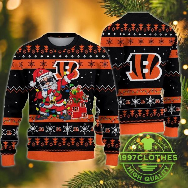 Cincinnati Bengals Santa Claus Ugly Christmas Sweater, Cincinnati Bengals Ugly Sweater, NFL Ugly Sweater