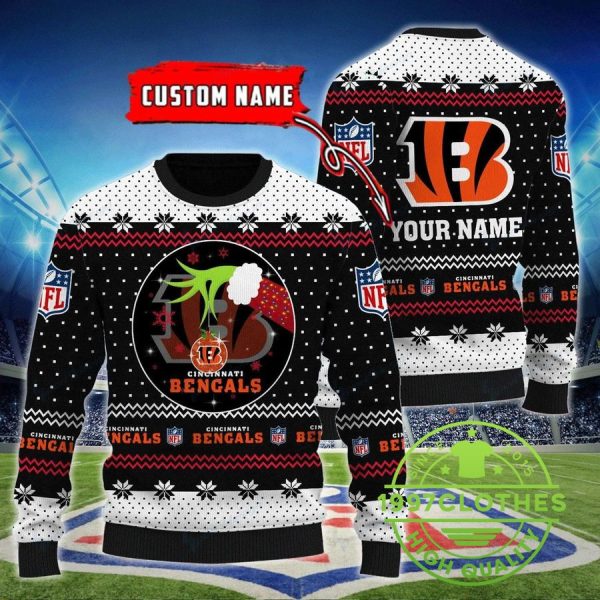 Cincinnati Bengals The Grinch Custom Ugly Christmas Sweater, Cincinnati Bengals Ugly Sweater, NFL Ugly Sweater