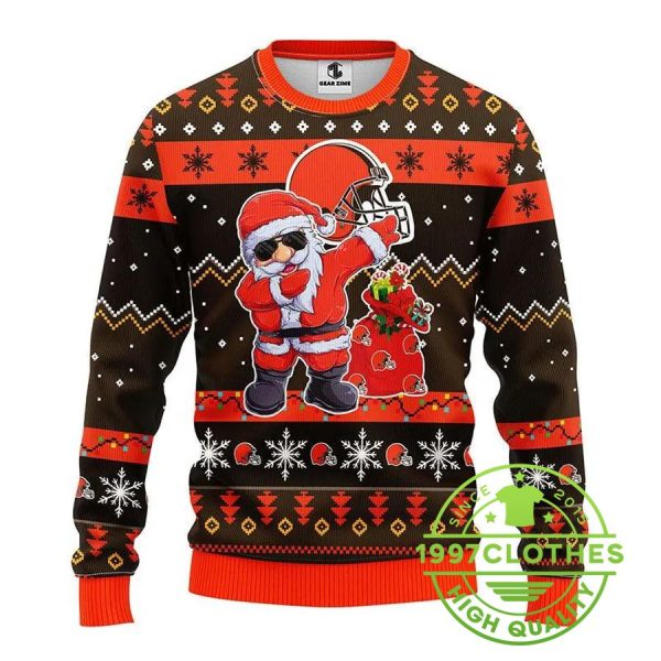 Cleveland Browns Dabbing Santa Claus Ugly Christmas Sweater, Cleveland Browns Ugly Sweater, NFL Ugly Sweater