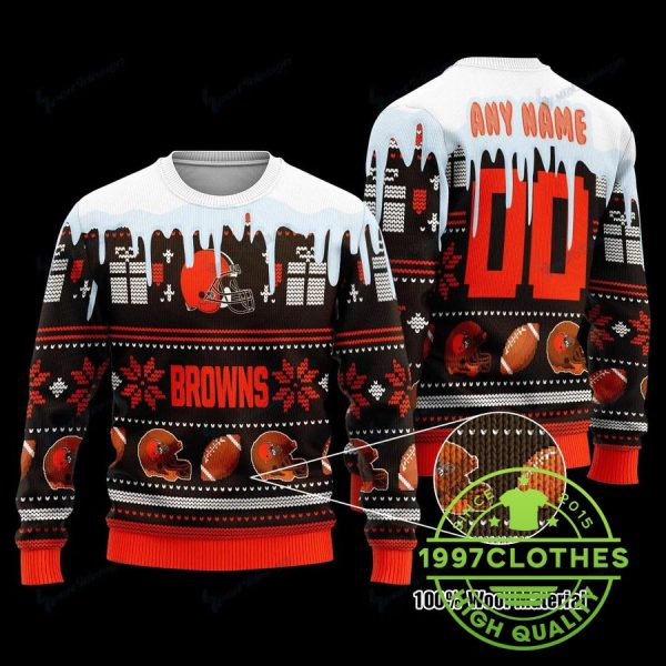 Cleveland Browns Personalized Ugly Christmas Sweater, Cleveland Browns Ugly Sweater, NFL Ugly Sweater