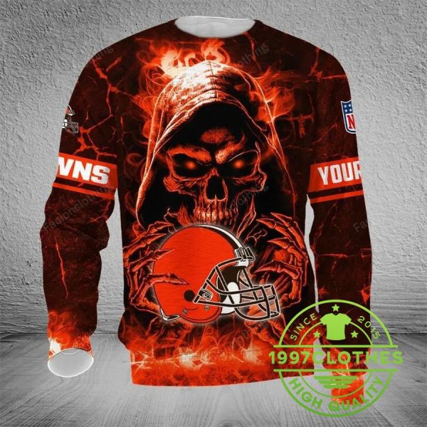 Cleveland Browns Skull Personalized Ugly Christmas Sweater, Cleveland Browns Ugly Sweater, NFL Ugly Sweater