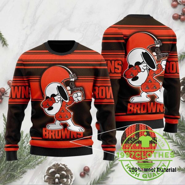 Cleveland Browns Snoopy Dab Ugly Christmas Sweater, Cleveland Browns Ugly Sweater, NFL Ugly Sweater