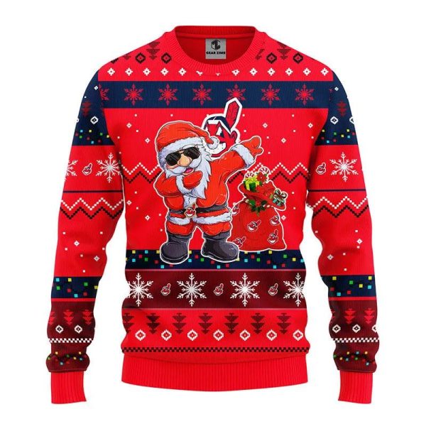 Cleveland Indians Dabbing Santa Claus Ugly Christmas Sweater, Cleveland Indians Ugly Sweater, MLB Christmas Sweater