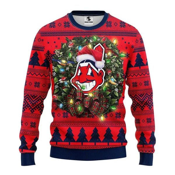 Cleveland Indians Santa Hat Ugly Christmas Sweater, Cleveland Indians Ugly Sweater, MLB Christmas Sweater