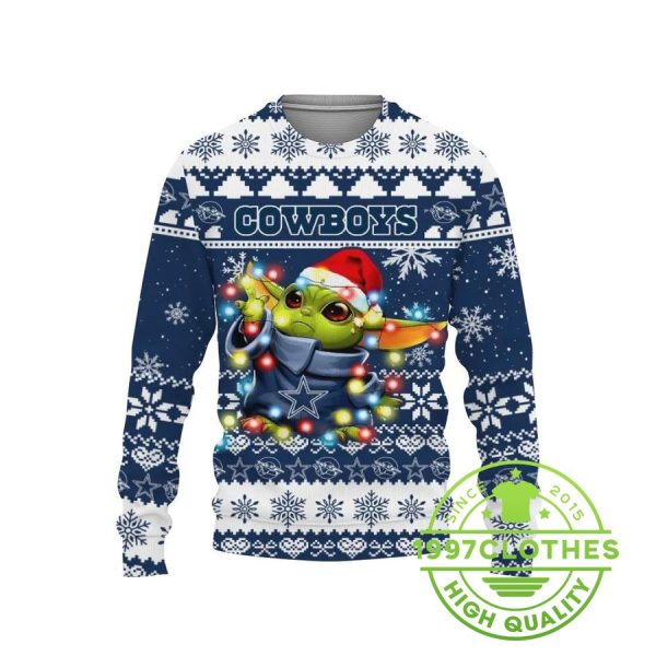 Dallas Cowboys Baby Yoda Star Wars Ugly Christmas Sweater, Dallas Cowboys Ugly Sweater, NFL Ugly Sweater