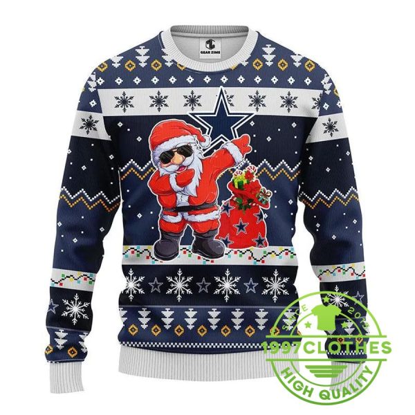 Dallas Cowboys Dabbing Santa Claus Ugly Christmas Sweater, Dallas Cowboys Ugly Sweater, NFL Ugly Sweater