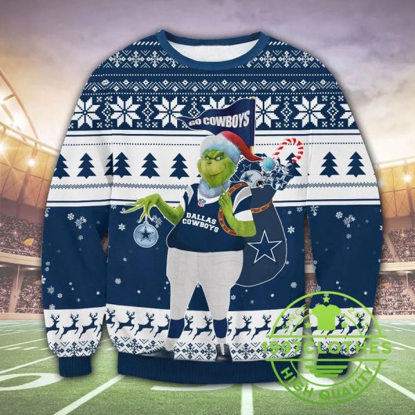 Dallas Cowboys Funny Grinch Ugly Christmas Sweater, Dallas Cowboys Ugly Sweater, NFL Ugly Sweater