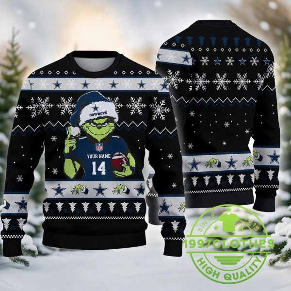 Dallas Cowboys Grinch Custom Chrismas Ugly Sweater, Dallas Cowboys Ugly Sweater, NFL Ugly Sweater