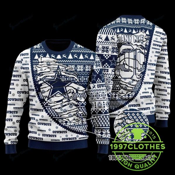 Dallas Cowboys Personalized Christmas Ugly Sweater, Dallas Cowboys Ugly Sweater, NFL Ugly Sweater