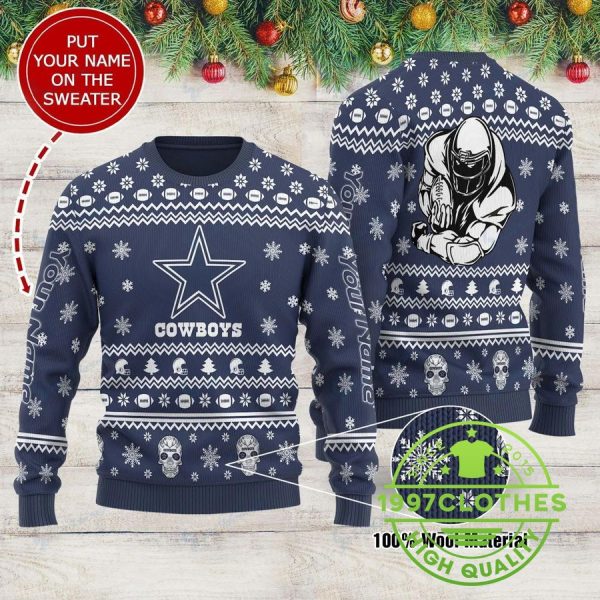 Dallas Cowboys Personalized Ugly Christmas Sweater, Dallas Cowboys Ugly Sweater, NFL Ugly Sweater