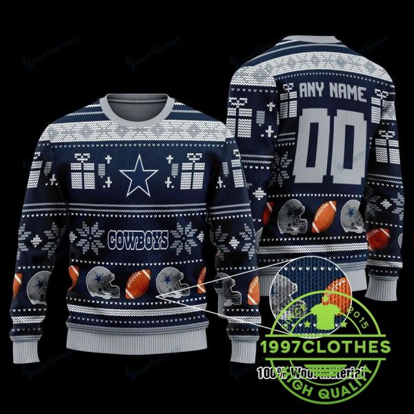 Dallas Cowboys Personalized Ugly Christmas Sweater, Dallas Cowboys Ugly Sweater, NFL Ugly Sweater