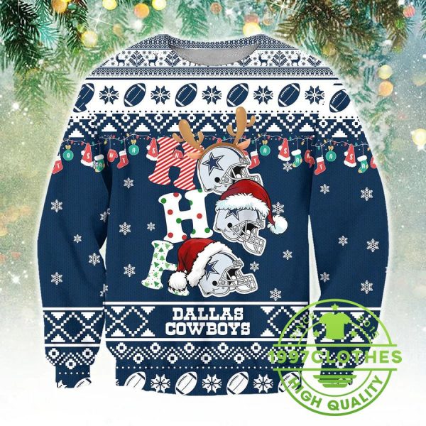 Dallas Cowboys Santa Ho Ho Ho Ugly Christmas Sweater, Dallas Cowboys Ugly Sweater, NFL Ugly Sweater