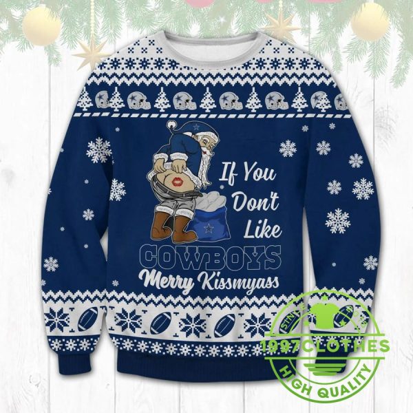 Dallas Cowboys Merry Kissmyass Ugly Christmas Sweater, Dallas Cowboys Ugly Sweater, NFL Ugly Sweater