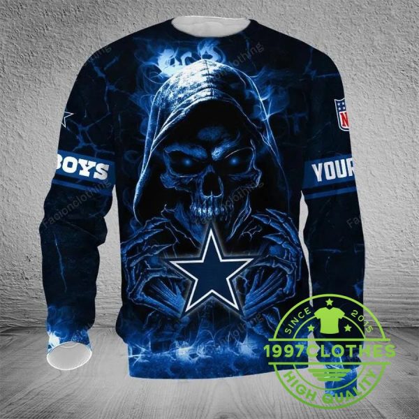 Dallas Cowboys Skull Personalized Ugly Christmas Sweater, Dallas Cowboys Ugly Sweater, NFL Ugly Sweater