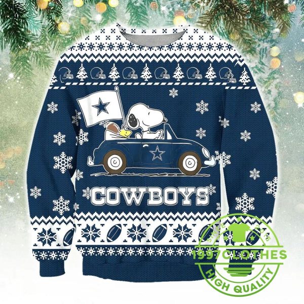 Dallas Cowboys Snoopy Ugly Christmas Sweater, Dallas Cowboys Ugly Sweater, NFL Ugly Sweater