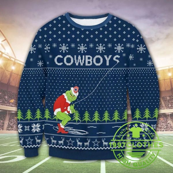 Dallas Cowboys The Grinch Ugly Christmas Sweater, Dallas Cowboys Ugly Sweater, NFL Ugly Sweater