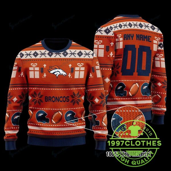 Denver Broncos Customs Ugly Christmas Sweater, Denver Broncos Ugly Sweater, NFL Ugly Sweater