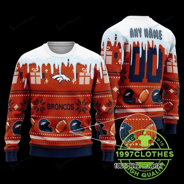 Denver Broncos Personalized  Ugly Christmas Sweater, Denver Broncos Ugly Sweater, NFL Ugly Sweater