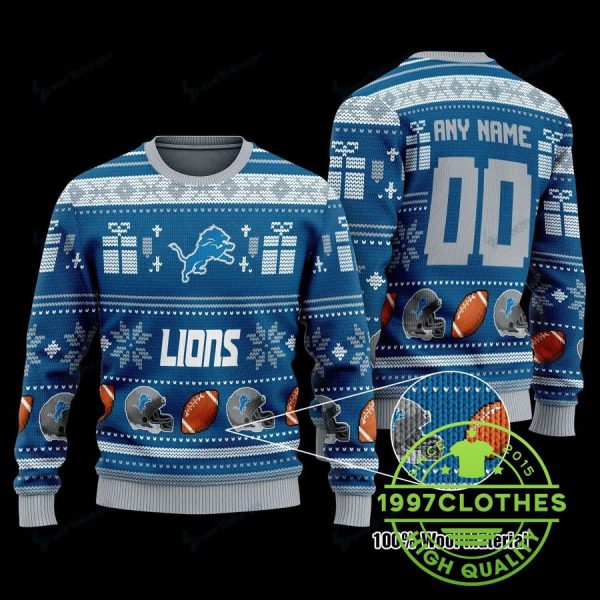 Detroit Lions Customs Christmas Ugly Sweater, Detroit Lions Ugly Sweater, NFL Ugly Sweater