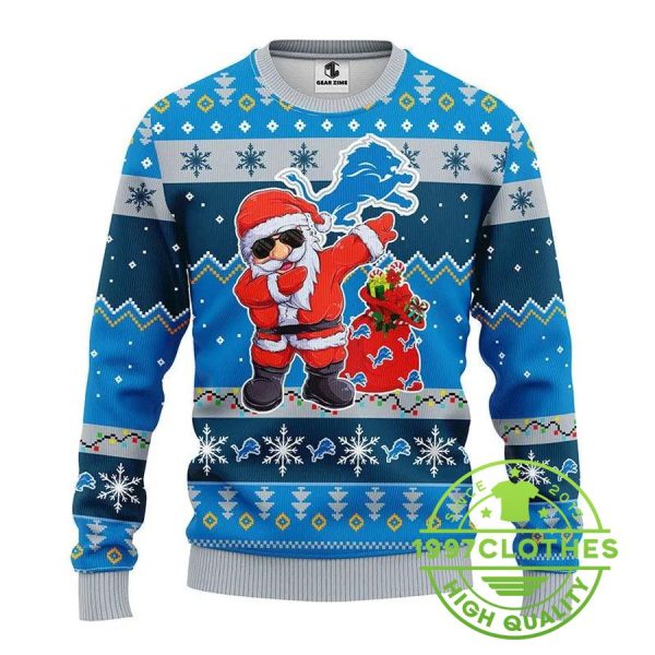 Detroit Lions Dabbing Santa Claus Ugly Christmas Sweater, Detroit Lions Ugly Sweater, NFL Ugly Sweater