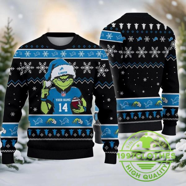 Detroit Lions Grinch Custom Ugly Chrismas Sweater, Detroit Lions Ugly Sweater, NFL Ugly Sweater