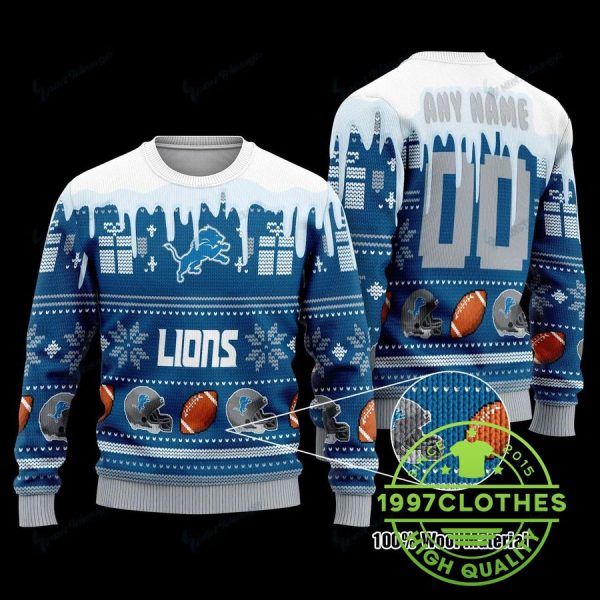 Detroit Lions Personalized Ugly Christmas Sweater, Detroit Lions Ugly Sweater, NFL Ugly Sweater