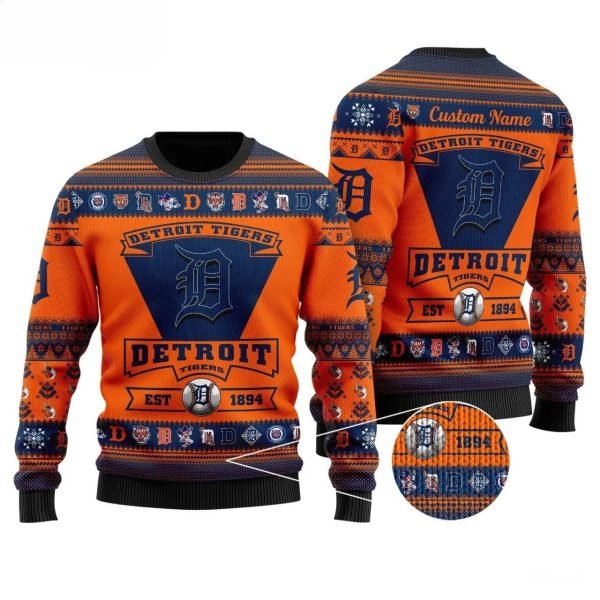 Detroit Tigers Personalized Ugly Christmas Sweater, Detroit Tigers Ugly Sweater, MLB Christmas Sweater