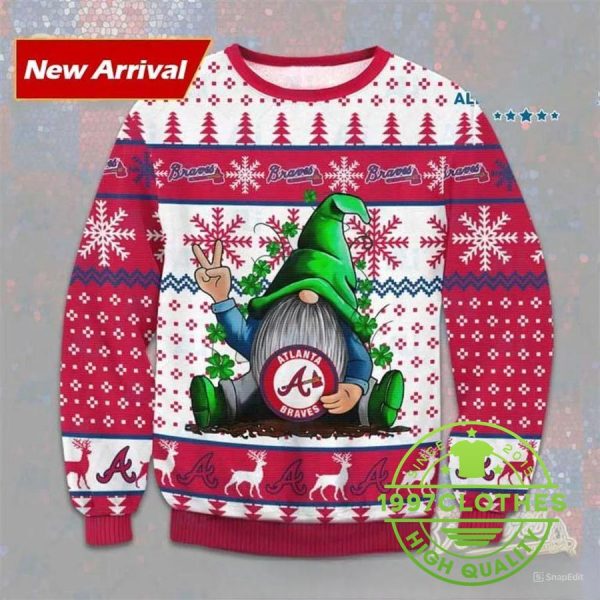 Gnome Atlanta Braves Ugly Christmas Sweater, Atlanta Braves Ugly Sweater, MLB Christmas Sweater