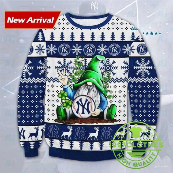 Gnome New York Yankees Ugly Christmas Sweater, New York Yankees Ugly Sweater, MLB Christmas Sweater