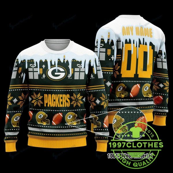 Green Bay Packers Custom Name Number Ugly Christmas Sweater, Green Bay Packers Ugly Sweater, NFL Ugly Sweater