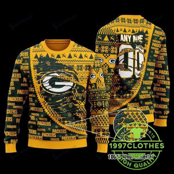 Green Bay Packers Customs Ugly Christmas Sweater, Green Bay Packers Ugly Sweater, NFL Ugly Sweater