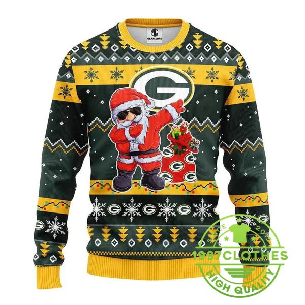 Green Bay Packers Dabbing Santa Claus Ugly Christmas Sweater, Green Bay Packers Ugly Sweater, NFL Ugly Sweater