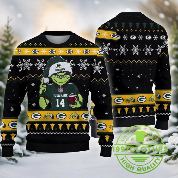 Green Bay Packers Grinch Custom Chrismas Ugly Sweater, Green Bay Packers Ugly Sweater, NFL Ugly Sweater