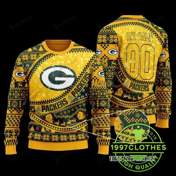 Green Bay Packers Personalized Ugly Christmas Sweater, Green Bay Packers Ugly Sweater, NFL Ugly Sweater