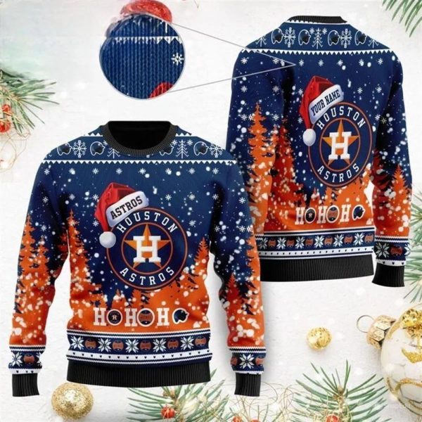 Houston Astros Custom Santa Claus Hat Ho Ho Ho  Ugly Christmas Sweater, Houston Astros Ugly Sweater, MLB Christmas Sweater