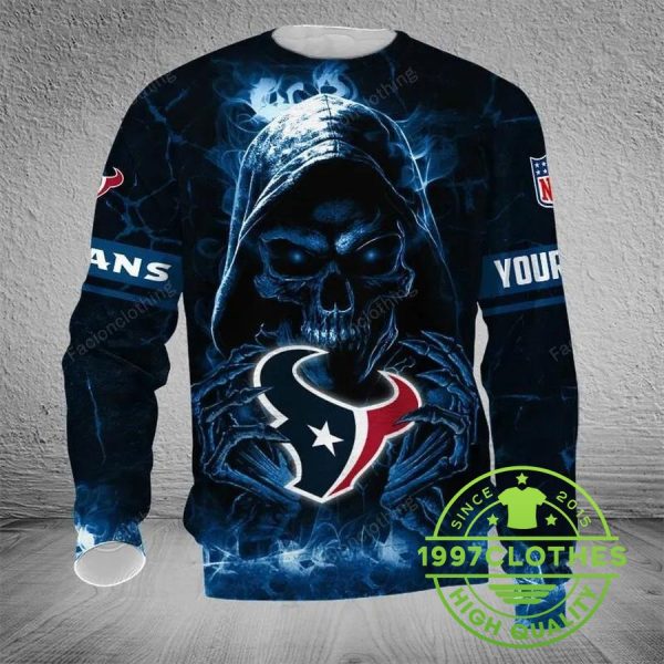 Houston Texans Skull Personalized Ugly Christmas Sweater, Houston Texans Ugly Sweater, NFL Ugly Sweater