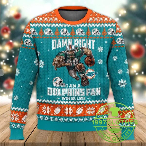 I Am Miami Dolphins Fan Ugly Christmas Sweater, Miami Dolphins Ugly Sweater, NFL Ugly Sweater