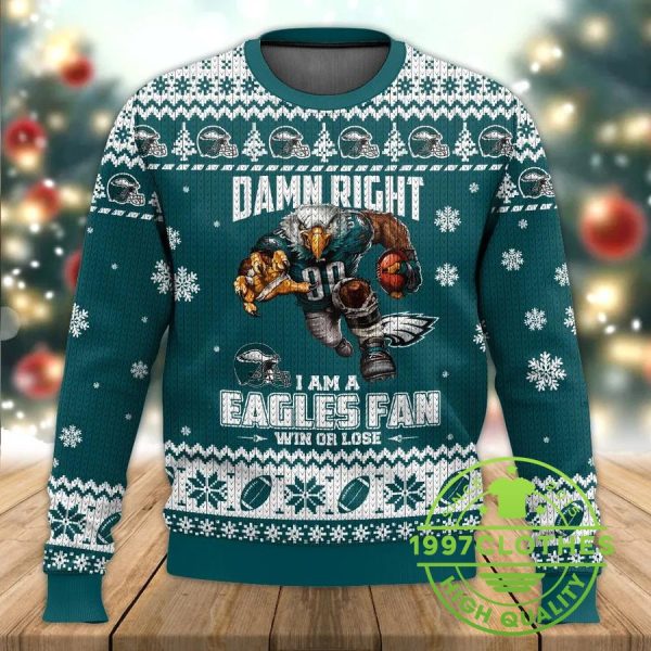 I Am Philadelphia Eagles Fan Ugly Christmas Sweater, Philadelphia Eagles Ugly Sweater, NFL Ugly Sweater