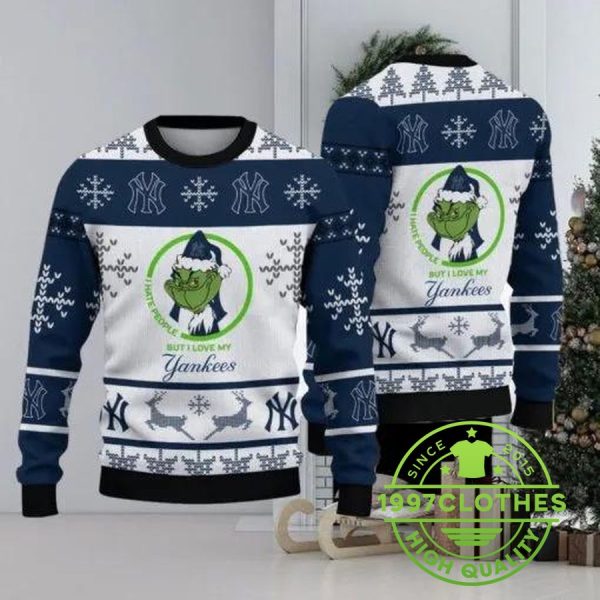 I Hate People But I Love New York Yankees Grinch Ugly Christmas Sweater, New York Yankees Ugly Sweater, MLB Christmas Sweater