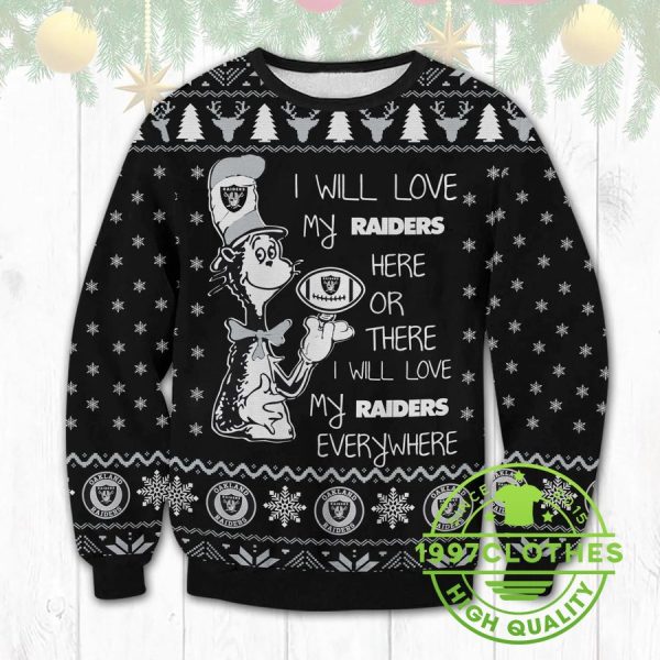 I Love Las Vegas Raiders Ugly Sweater, Las Vegas Raiders Ugly Sweater, NFL Ugly Sweater